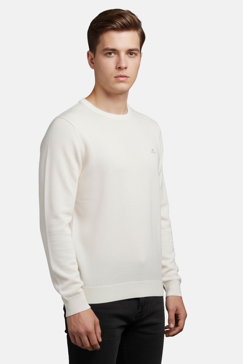 GANT Men Crew Neck Embroidered Logo Long Sleeves Sweatshirt, Off White - Image 3
