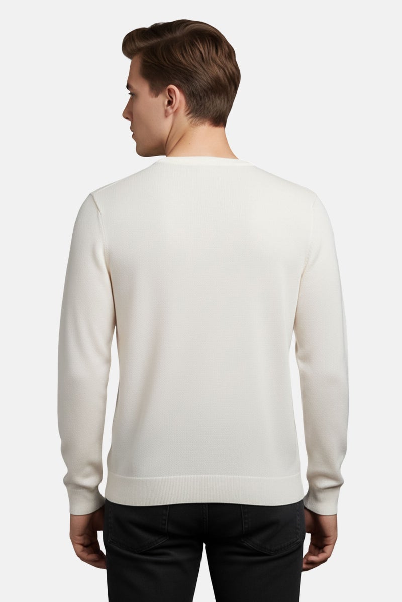 GANT Men Crew Neck Embroidered Logo Long Sleeves Sweatshirt, Off White - Image 4