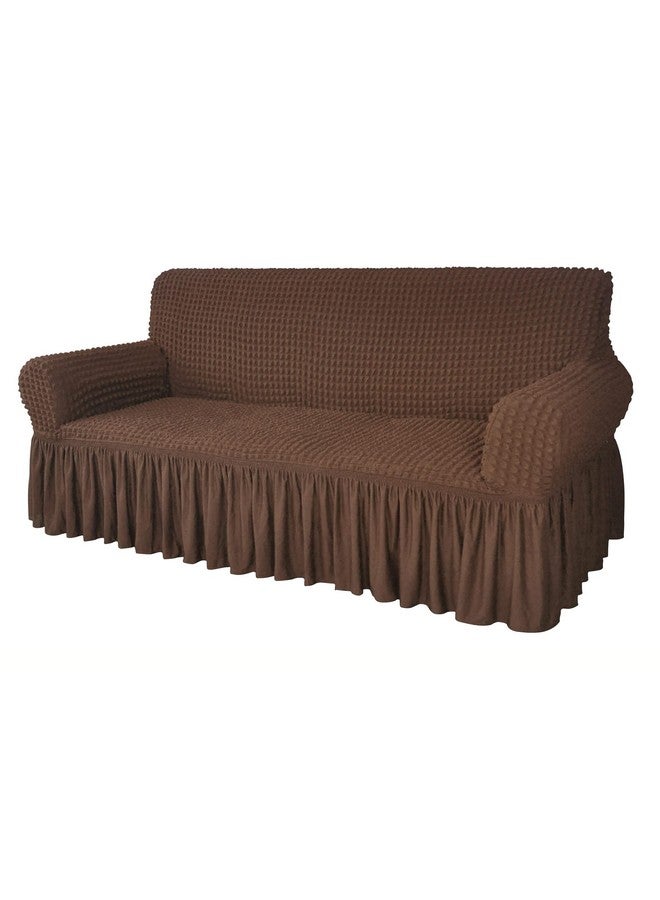 هاوس أوف كويرك أغطية أريكة من House of Quirk Turkish Bubble Frill 280 GSM، متينة وقابلة للغسل، عالمية، ثلاثية المقاعد، عالية المرونة، واقية للأثاث (قهوة، 185-230 سم) - Image 1