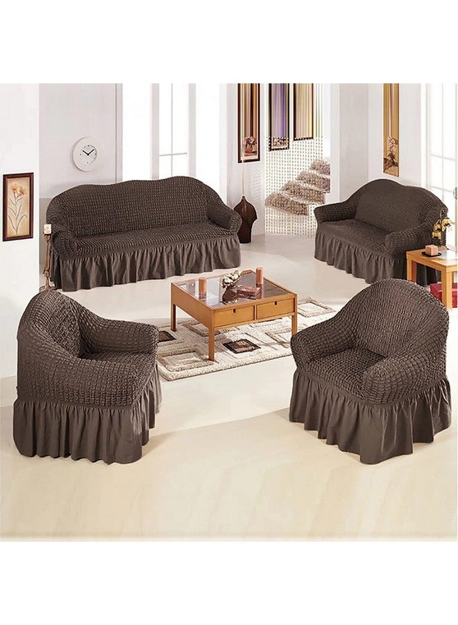 هاوس أوف كويرك أغطية أريكة من House of Quirk Turkish Bubble Frill 280 GSM، متينة وقابلة للغسل، عالمية، ثلاثية المقاعد، عالية المرونة، واقية للأثاث (قهوة، 185-230 سم) - Image 2