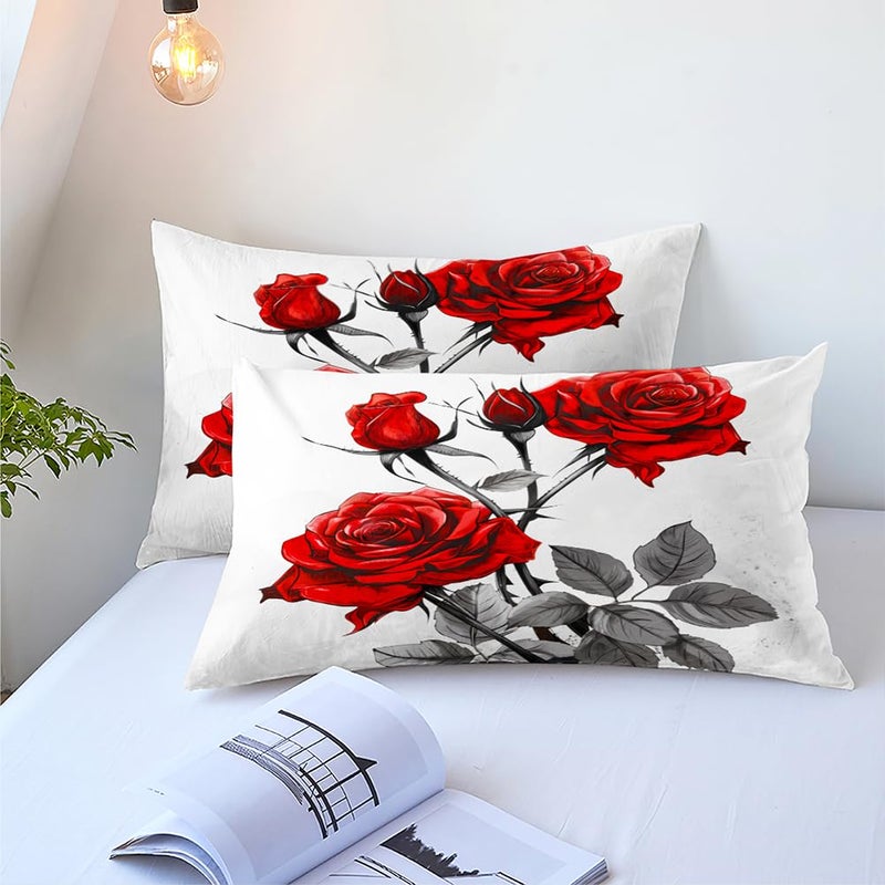 Ccoutuechen Red Rose Comforter Set King Size 3 Pieces Romantic Roses Floral Bedding Set For Women Adult Stylish Aesthetic Bedding Soft Lightweight Comforter With 2 Pillowcases - Image 5