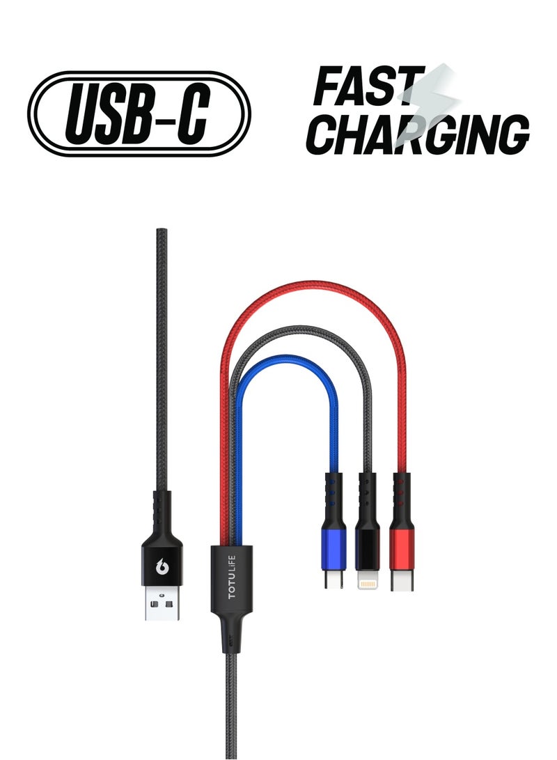 Totulife NYLO Series Cable 3in1 3.0A 1.2M - Tri - Image 1