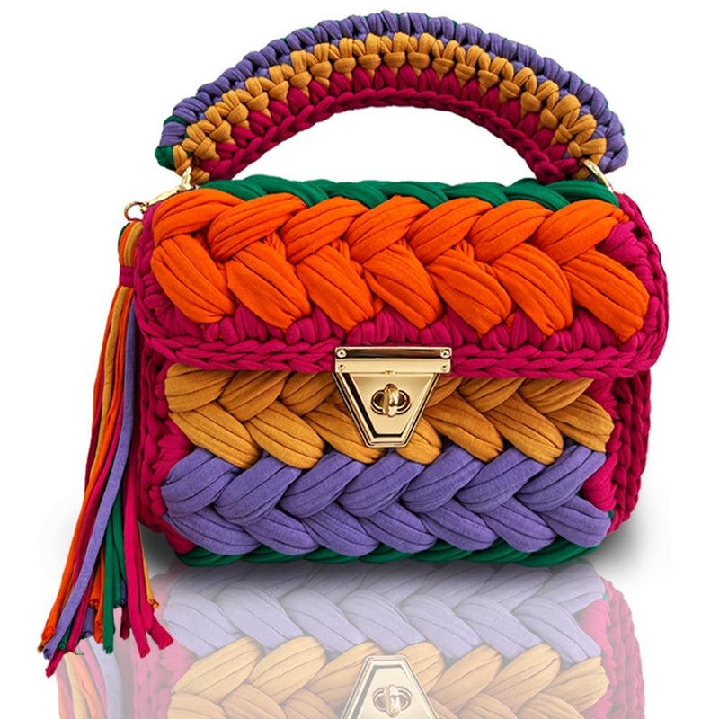 CHQEL Evening Clutch Bag for Women, Handmade Crochet Wedding Party Purse, Small Flap Formal Crossbody Handbag Evening Clutch (MULTI color) - Image 1