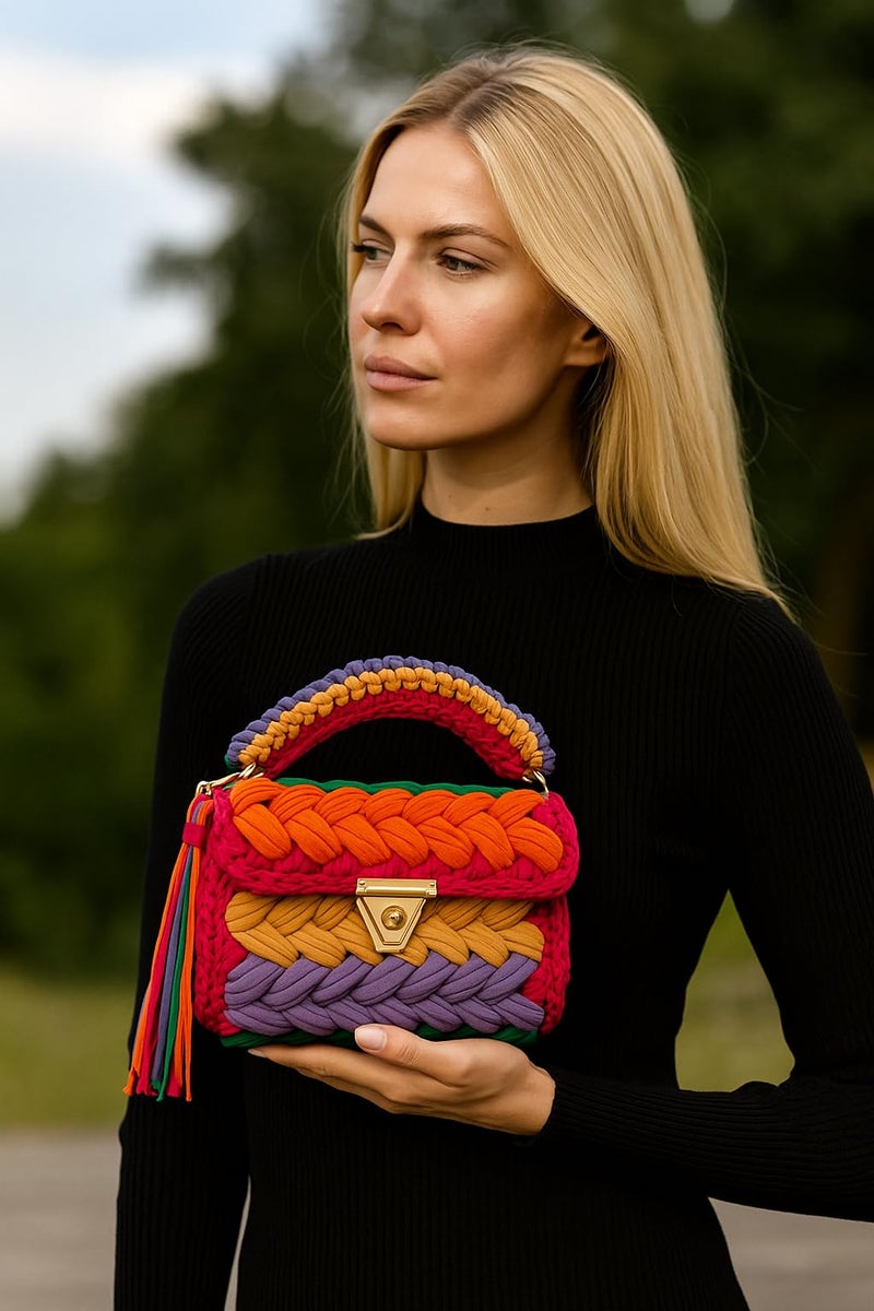 CHQEL Evening Clutch Bag for Women, Handmade Crochet Wedding Party Purse, Small Flap Formal Crossbody Handbag Evening Clutch (MULTI color) - Image 3