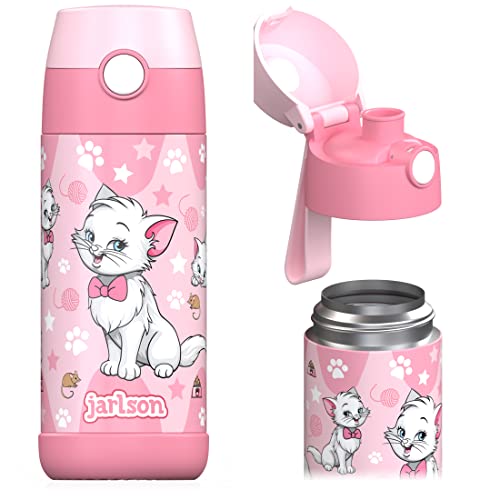 Jarlson® Kids Water Bottle MALI [12OZ] - No Straw Stainless Steel Thermo Bottle - Insulated Waterbottle Leak Proof for School & Sports - Thermo Tumbler for Boys & Girls (Cat) - Image 1