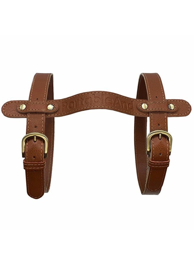 PortableAnd Genuine Leather, Outdoor Picnic Blanket Carry Strap for Camping, Festivals, Picnics, Motorcycle Bedroll Straps (Natural Brown) - Image 1