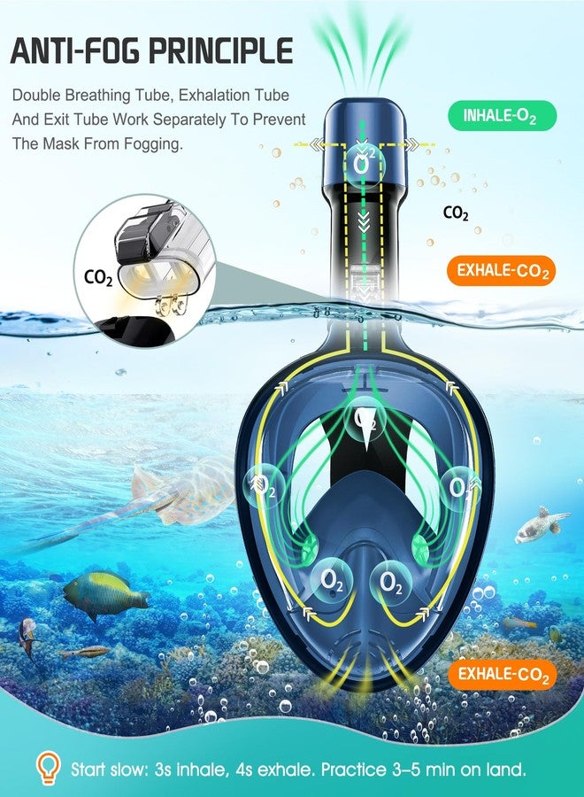 Greatever Full Face Snorkel Mask, Snorkeling Gear for Adults with Latest Dry Top Breathing System and Detachable Camera Mount, Snorkel Mask Adult, Snorkels Anti-Fog & Anti-Leak(Cerulean Blue, L/XL) - Image 4