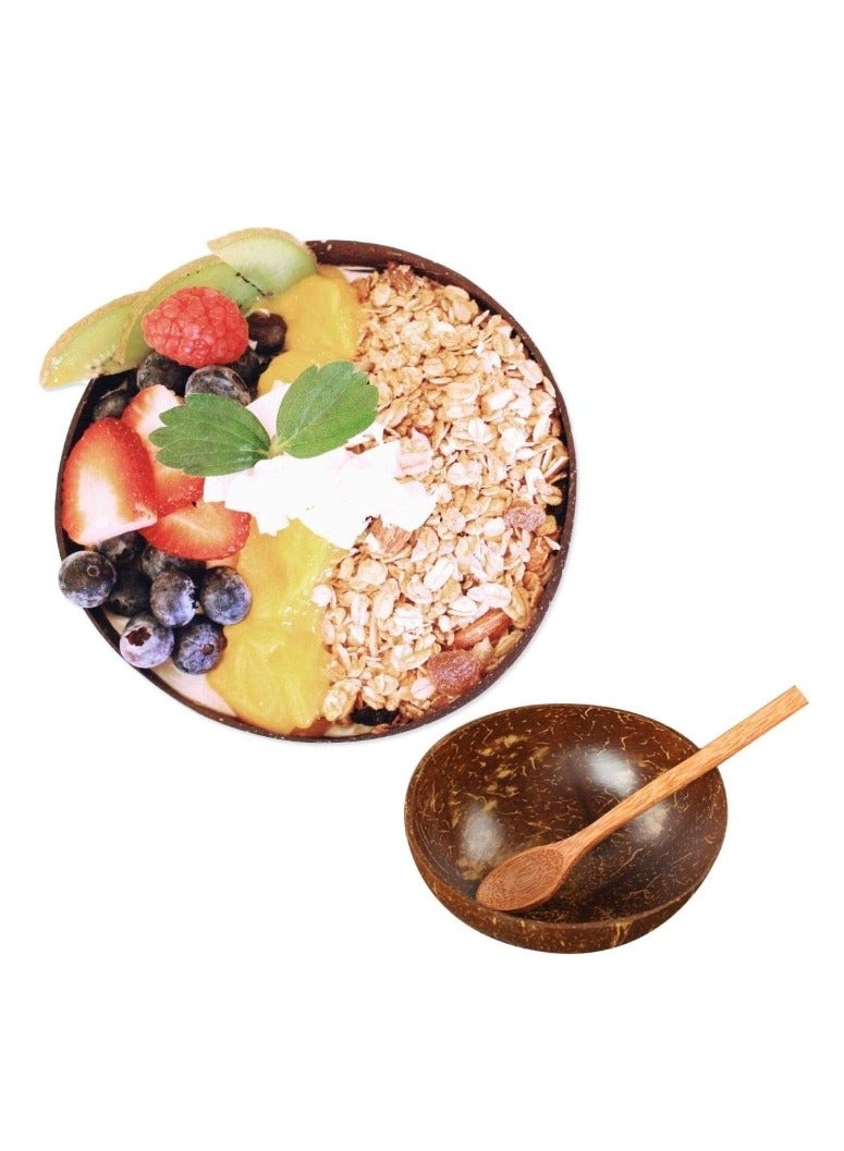 الواحة-TH مجموعة واحدة مع ملعقة وعاء جوز الهند الطبيعي المصنوع يدويًا لتناول الطعام والتقديم بطريقة صديقة للبيئة - Image 1