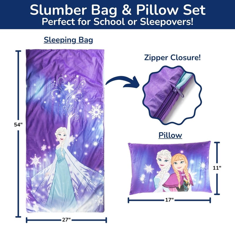 Jay Franco Kids Slumber Bag and Pillow - 54 x 27 Inch Comfy Indoor Sleeping Bag for School and Sleepovers  2 Piece Set  Purple - Frozen - Image 2
