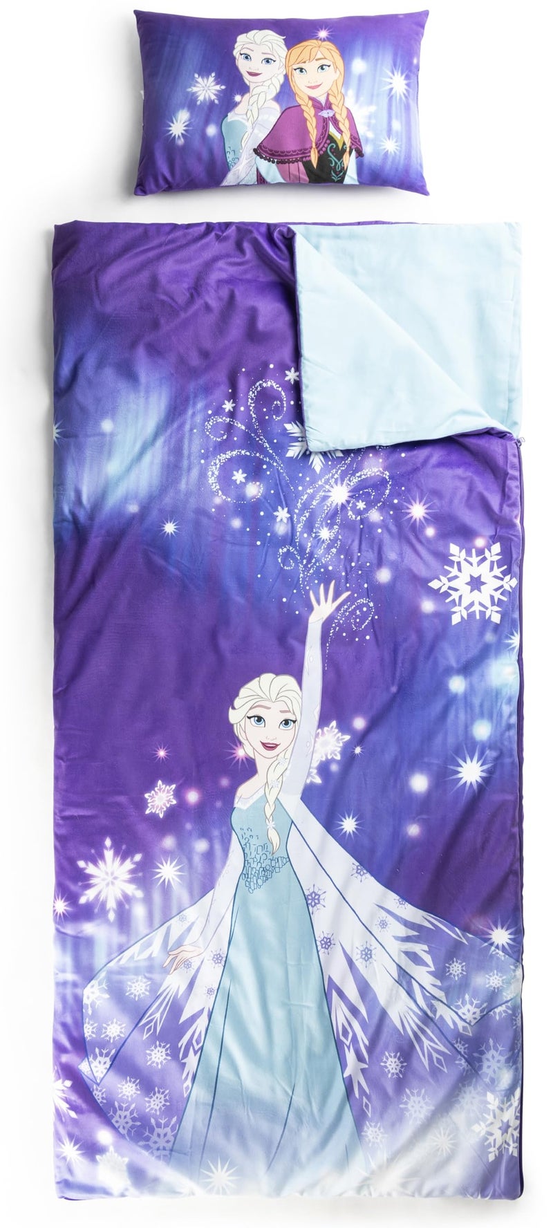 Jay Franco Kids Slumber Bag and Pillow - 54 x 27 Inch Comfy Indoor Sleeping Bag for School and Sleepovers  2 Piece Set  Purple - Frozen - Image 1