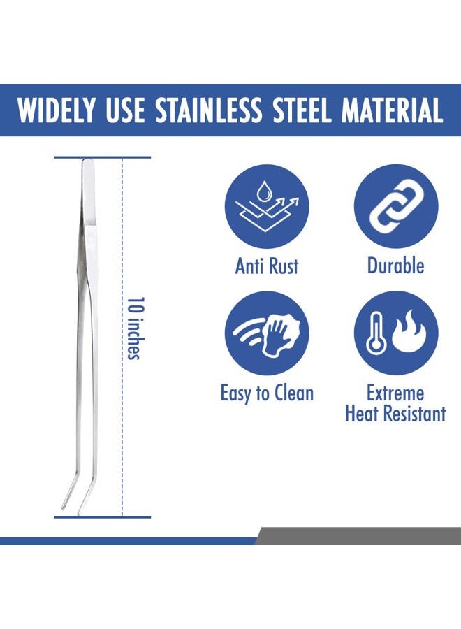 COMFECTO FYBREX Stainless Steel Tweezers Curved Tips, All Purpose Forceps Tongs for Planting Aquarium Crafting Cooking, 10 Inch - Image 4
