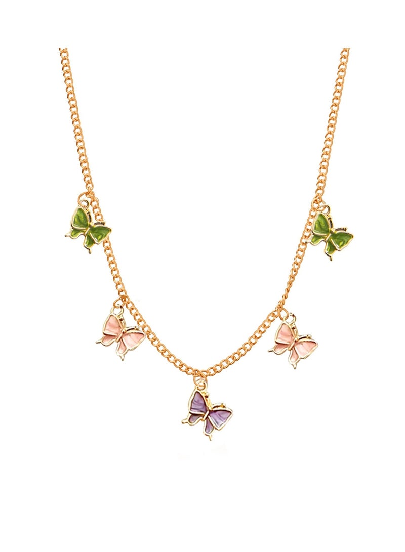 Goolsky Colorful Enamel Butterfly Necklace – Romantic Vintage Short Pendant Choker, Daily/Casual Wear