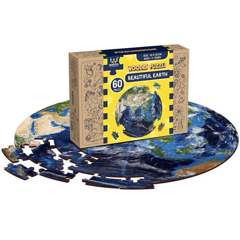 Webby Wooden Earth Jigsaw Puzzle, 60 Pcs, Multicolor - Image 1
