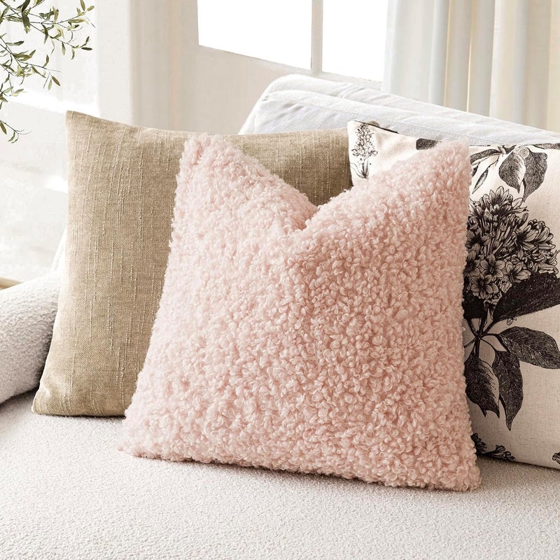 Foindtower 2 Pieces 16x16 Inch Light Pink, Faux Fur Throw Pillow Cover Accent Sherpa Furry Pillow Covers Fuzzy Soft Pillowcases Cozy Sheepskin Decorative Fleece Cushion Case for Bed Couch Living Room - Image 5