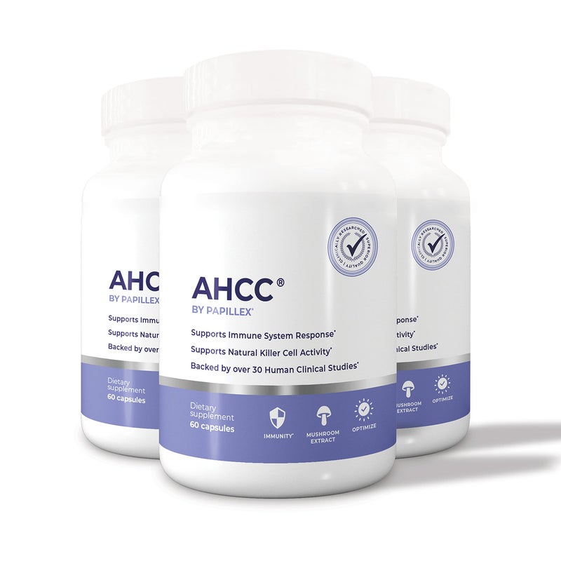 مكمل بابيليكس AHCC أقصى قوة دعم المناعة الطبيعي مستخلص يحافظ على نشاط خلايا القاتل الطبيعي 20 دراسة بحثية بشرية 60 كبسولة نباتية 3 عبوات