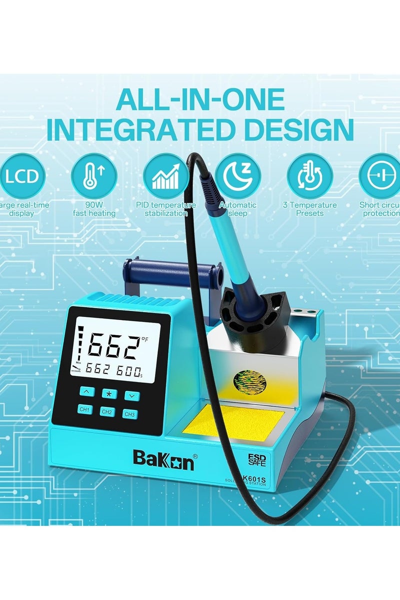 BAKON BK 601S 90W Soldering Station Kit – Electronic Rework Soldering Station with 3 Memory Channels, DIY Solder Kit, 356℉～896℉, °C/°F Conversion, Sleep Mode - Image 5