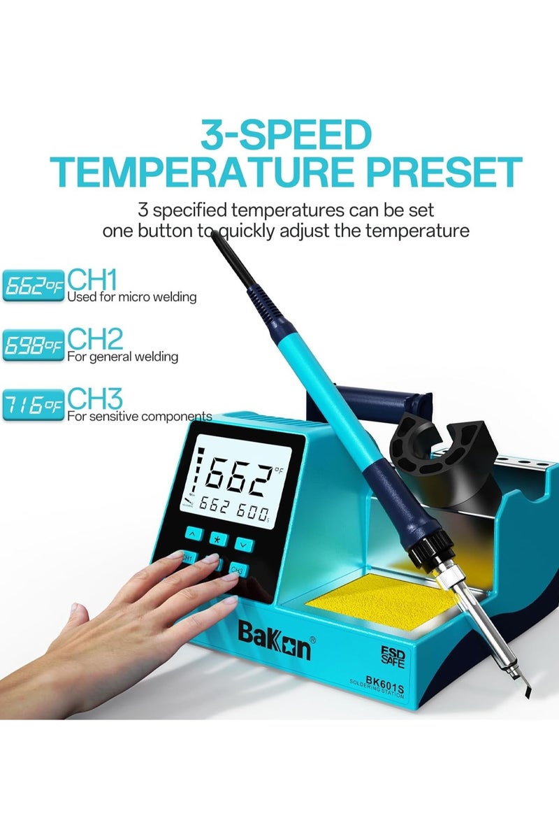 BAKON BK 601S 90W Soldering Station Kit – Electronic Rework Soldering Station with 3 Memory Channels, DIY Solder Kit, 356℉～896℉, °C/°F Conversion, Sleep Mode - Image 3