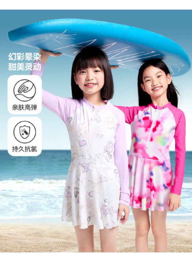 Annil طقم ملابس سباحة قطعة واحدة بأكمام طويلة للفتيات، موضة صيف 2025 الجديدة لملابس السباحة قطعة واحدة للأطفال الكبار - Image 1