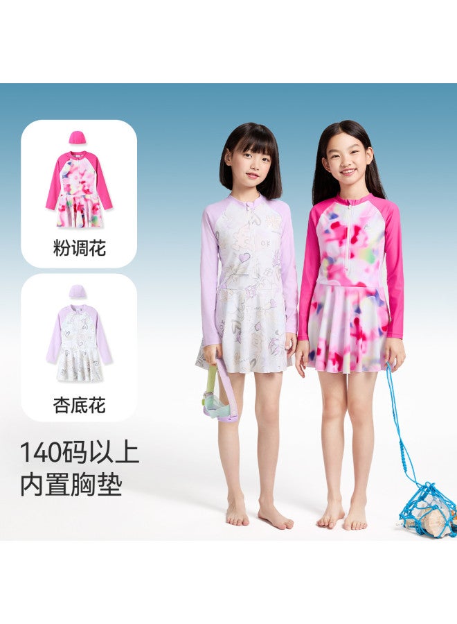 Annil طقم ملابس سباحة قطعة واحدة بأكمام طويلة للفتيات، موضة صيف 2025 الجديدة لملابس السباحة قطعة واحدة للأطفال الكبار - Image 3