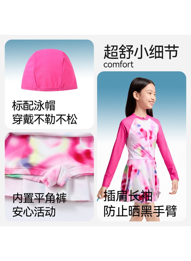 Annil طقم ملابس سباحة قطعة واحدة بأكمام طويلة للفتيات، موضة صيف 2025 الجديدة لملابس السباحة قطعة واحدة للأطفال الكبار - Image 4