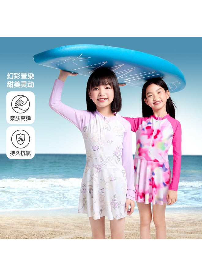 Annil طقم ملابس سباحة قطعة واحدة بأكمام طويلة للفتيات، موضة صيف 2025 الجديدة لملابس السباحة قطعة واحدة للأطفال الكبار - Image 2