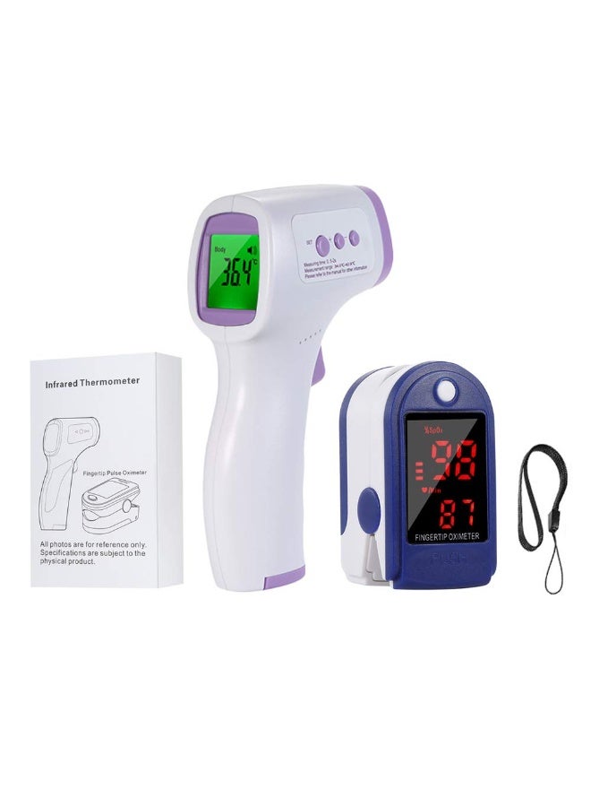 جهاز قياس الحرارة من الجبهة وجهاز قياس الأكسجين ونبض القلب – قياس غير مباشر للحرارة ونسبة الأكسجين/النبض للاستخدام المنزلي والرياضة والسفر - Image 1