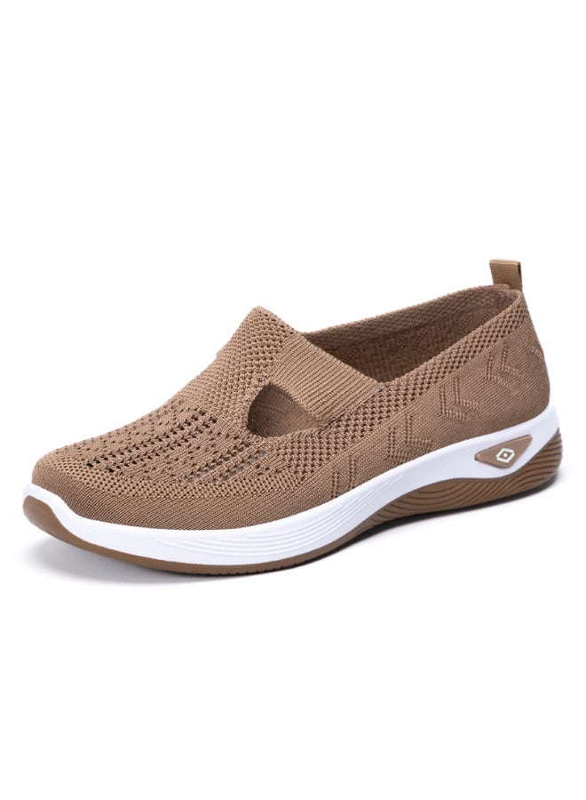 Summer  Women Breathable Knitted Soft Flat Walking Shoes Woman Lightweight Comfort Slip On Casual Shoes Mother Shoes