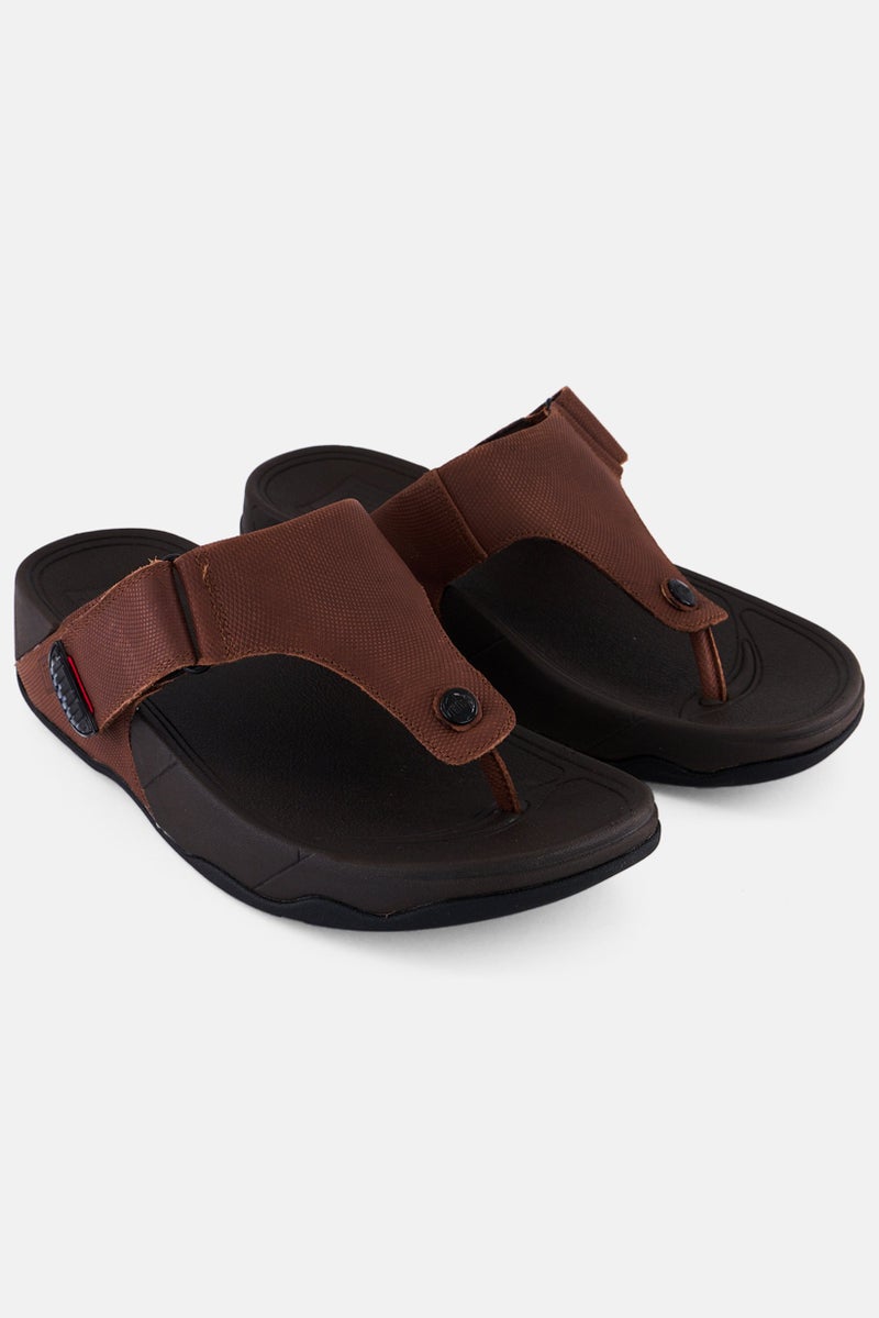 FitFlop Men Trakk II Embossed-Leather Slip On Sandal, Cappuccino - Image 1
