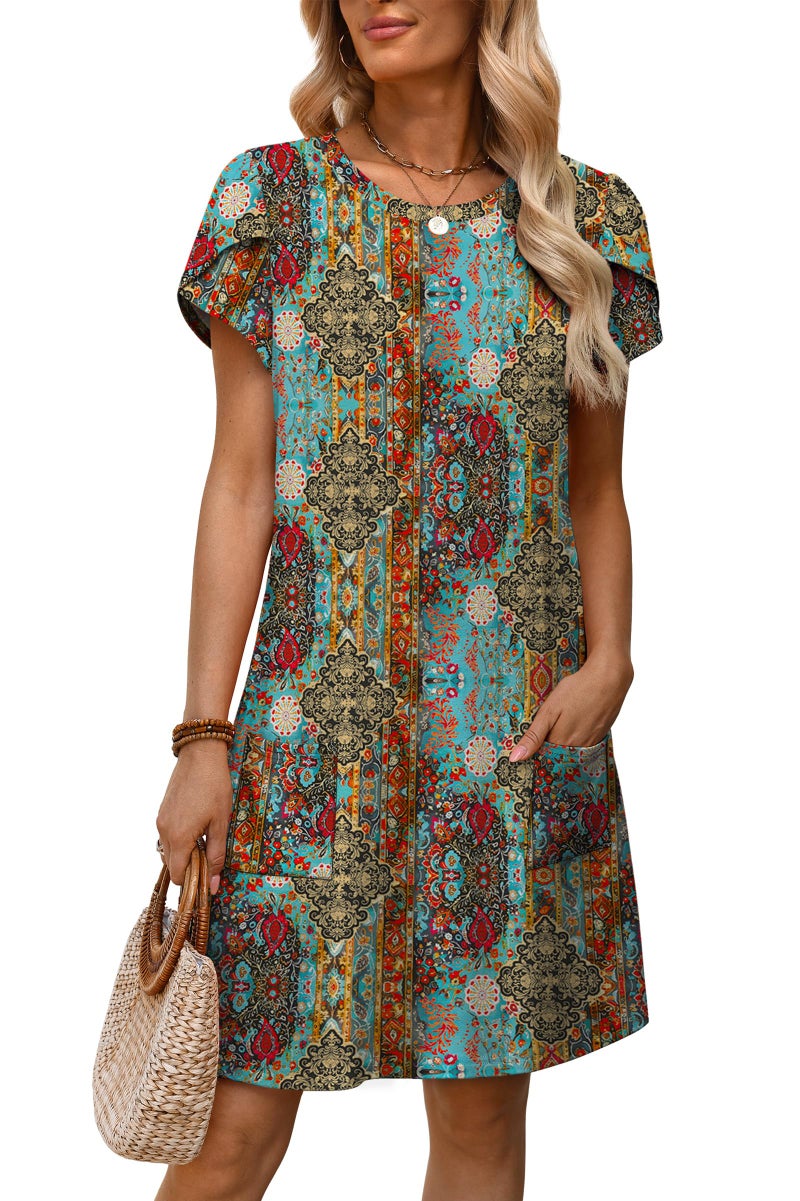 OFEEFAN Casual Dresses for Women Summer Dress African Dresses with Pockets Short Sleeve Vintage Dress Orange Paisley L - Image 3