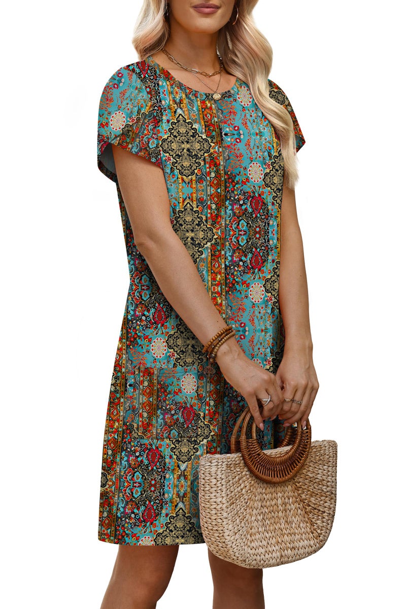 OFEEFAN Casual Dresses for Women Summer Dress African Dresses with Pockets Short Sleeve Vintage Dress Orange Paisley L - Image 4
