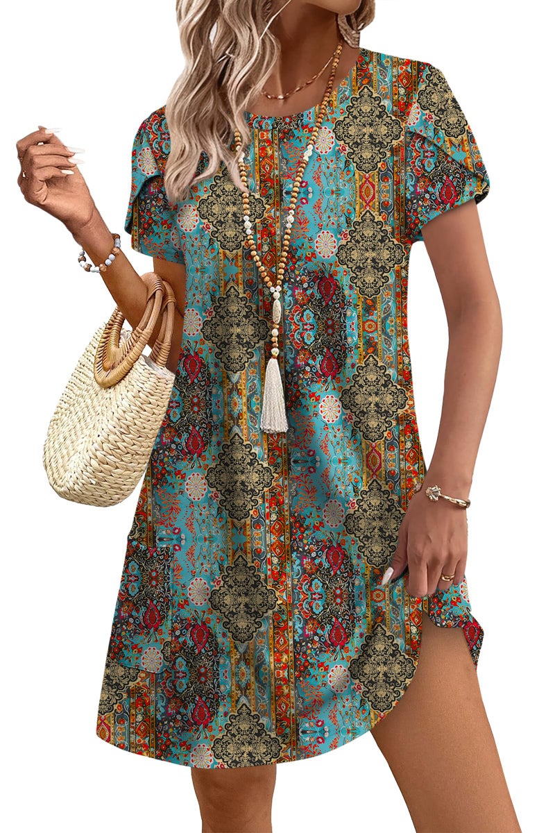 OFEEFAN Casual Dresses for Women Summer Dress African Dresses with Pockets Short Sleeve Vintage Dress Orange Paisley L - Image 1