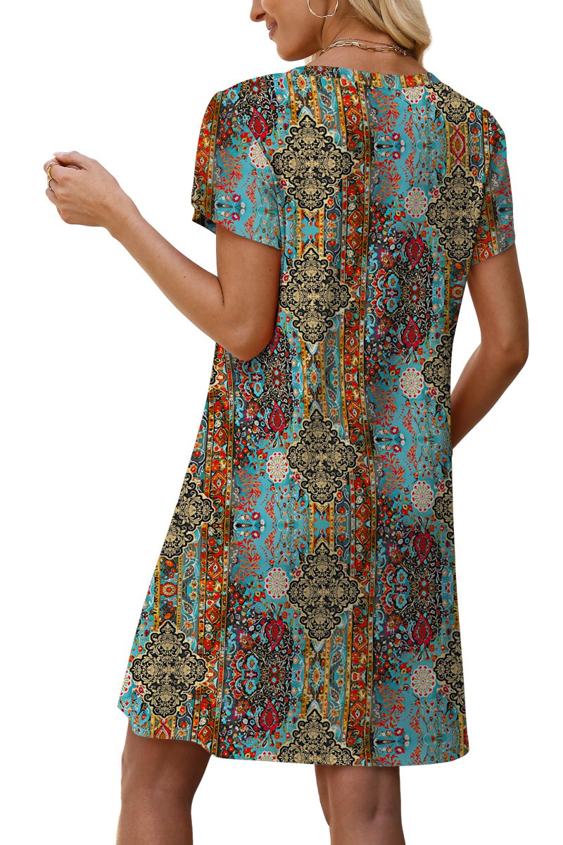 OFEEFAN Casual Dresses for Women Summer Dress African Dresses with Pockets Short Sleeve Vintage Dress Orange Paisley L - Image 5
