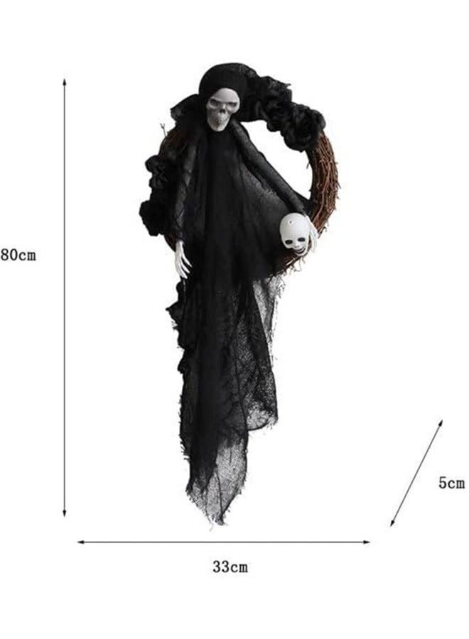 JCB CHIC Halloween Door Wreath Of Horror Roses Hanging On The White Black Ghost Gate Halloween Decorations - Image 2