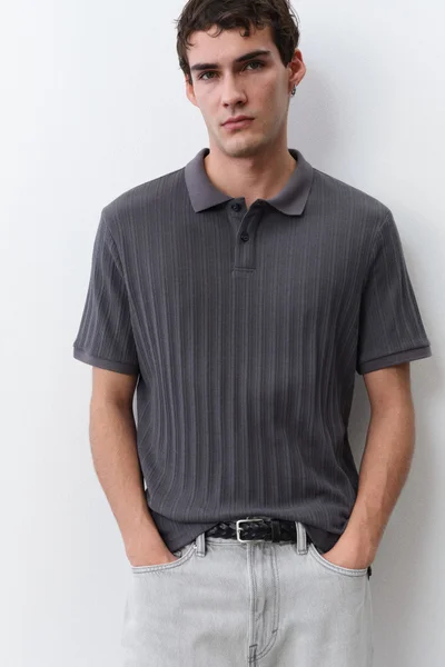 H&M Slim Fit Textured jersey polo shirt
