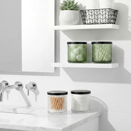 MKOSAB 2 Pack Qtip Holder Bathroom Set - Glass Apothecary Jars with Lids, Canisters for Cotton Balls.Swabs, Floss Picks, Hair Ties - Vanity Organizer & Vintage Bathroom Storage (Clear) - Image 5