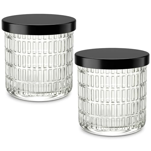 MKOSAB 2 Pack Qtip Holder Bathroom Set - Glass Apothecary Jars with Lids, Canisters for Cotton Balls.Swabs, Floss Picks, Hair Ties - Vanity Organizer & Vintage Bathroom Storage (Clear) - Image 1