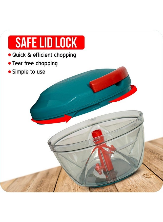 Rylan Multipurpose Plastic Vegetable Chopper Cutter 3 Blades for Effortlessly Chopping Vegetables and Fruits for Your Kitchen, Pool Green (650 ml). - Image 3