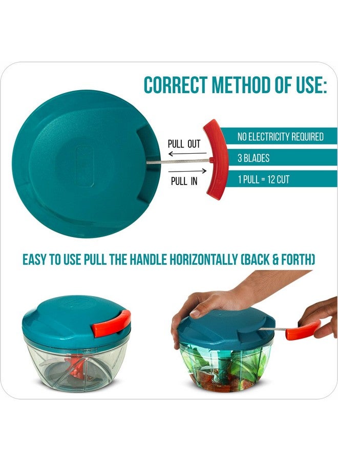 Rylan Multipurpose Plastic Vegetable Chopper Cutter 3 Blades for Effortlessly Chopping Vegetables and Fruits for Your Kitchen, Pool Green (650 ml). - Image 4