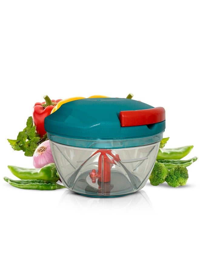 Rylan Multipurpose Plastic Vegetable Chopper Cutter 3 Blades for Effortlessly Chopping Vegetables and Fruits for Your Kitchen, Pool Green (650 ml). - Image 1