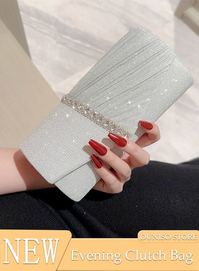 DUNISO Womens Evening Clutch Bag All-matching Pleated Handbag Exquisite Evening Clutch Bag Banquet Wedding Clutch Purse Fashion Pleated Clutch Purse For Women All-match Shoulder Bag Evening Clutch Bag - Image 1