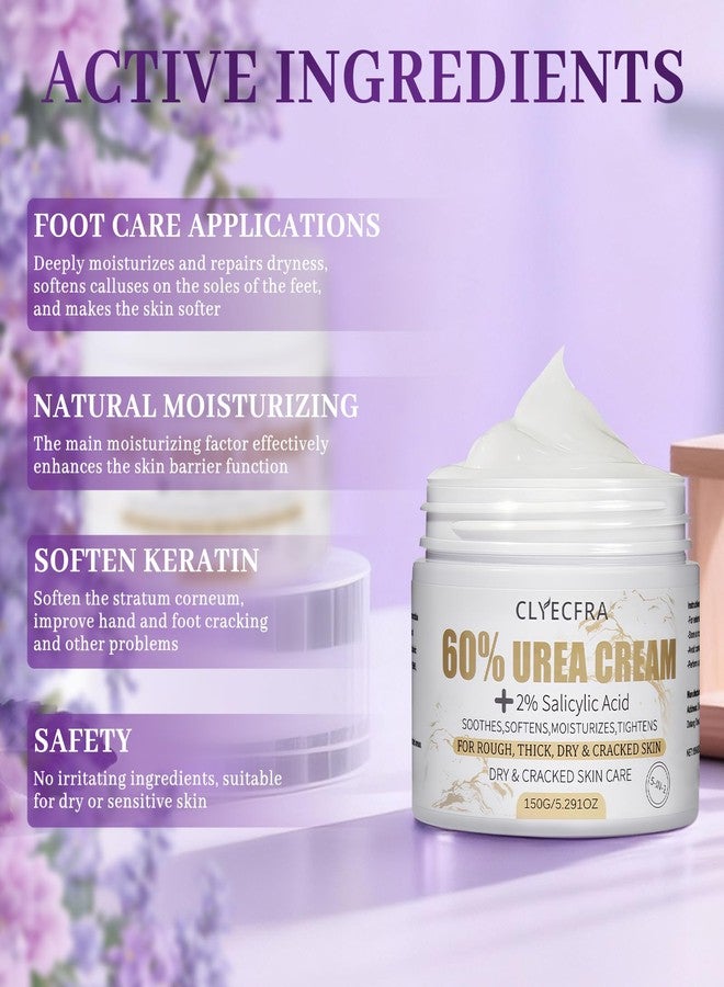 Clyecfra 5-in-1 60% Urea Cream with 2% Salicylic Acid, Urea Cream 60 Percent for Feet & Hands- Maximum Strength Moisturizer for Rough, Dry, Thick & Cracked Skin, Callus Remover, Deep Hydration, 150g - Image 3
