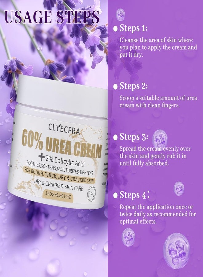 Clyecfra 5-in-1 60% Urea Cream with 2% Salicylic Acid, Urea Cream 60 Percent for Feet & Hands- Maximum Strength Moisturizer for Rough, Dry, Thick & Cracked Skin, Callus Remover, Deep Hydration, 150g - Image 4