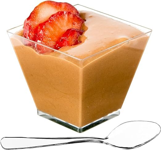 DLux 50 x 35oz Square Mini Dessert Cups with Spoons Clear Plastic Parfait Appetizer Cup  Small Reusable Serving Bowl for Tasting Party Desserts Appetizers  With Recipe Ebook