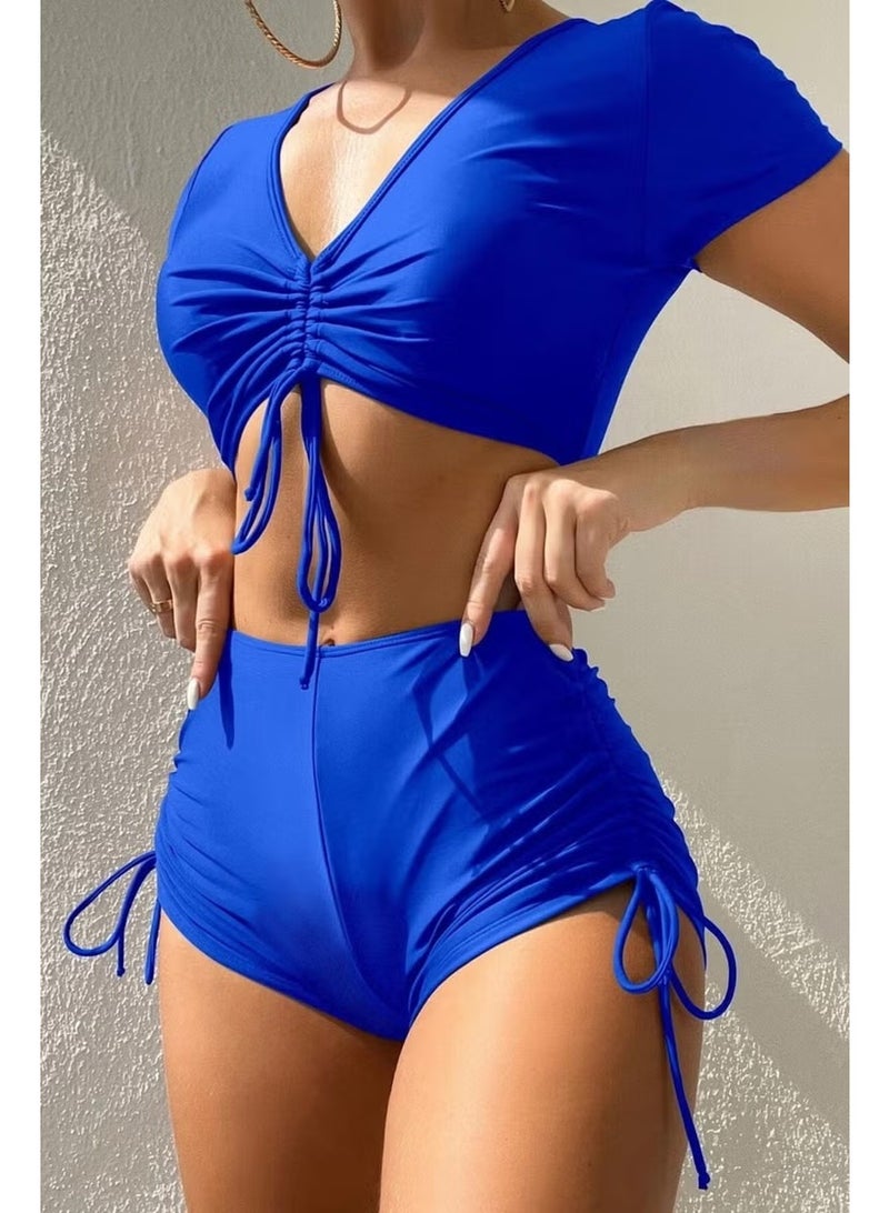 Angelsin Special Design Half Sleeve Ruffle Detailed Bikini Top - Image 1