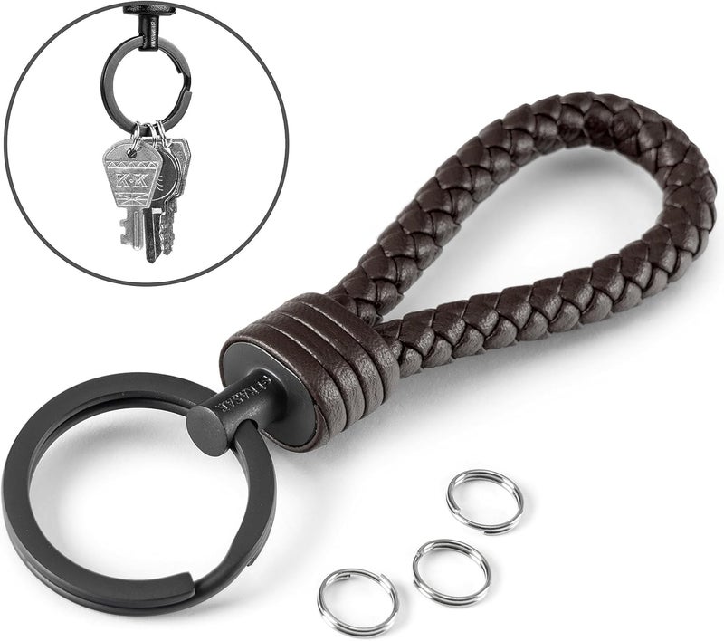 SERASAR Leather Keychain with Stainless Steel Keyring - Gift Box Included - Image 4