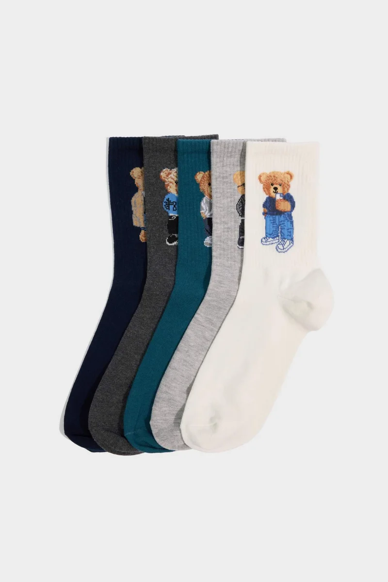 ديفاكتو Man Teddy Bear 5 Piece Cotton Long Socks