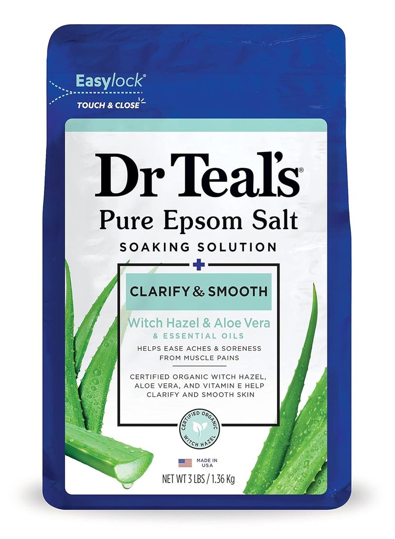 Dr Teal's Dr Teal's Pure Epsom Magnesium Salt Soak, Clarify & Smooth with Witch Hazel & Aloe Vera, 3 lbs  - Image 1