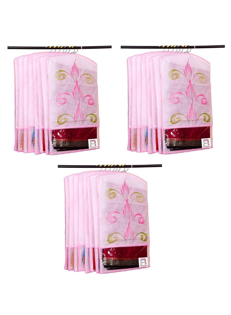 atorakushon ® Fabric Printed Hanging Saree Cover Wardrobe Organiser - Pack of 18 - Image 1
