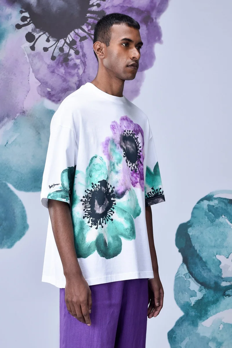 Genes Lecoanet Hemant  White-Green Cotton Single Jersey T-Shirt for Men | Best Price UAE