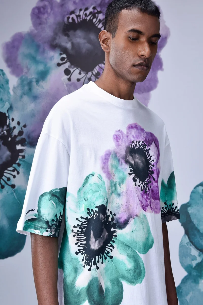 Genes Lecoanet Hemant  White-Green Cotton Single Jersey T-Shirt for Men | Best Price UAE